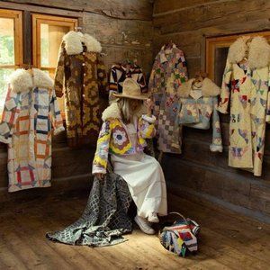 Them Talons Vintage Quilt Coat with Shearling Collar